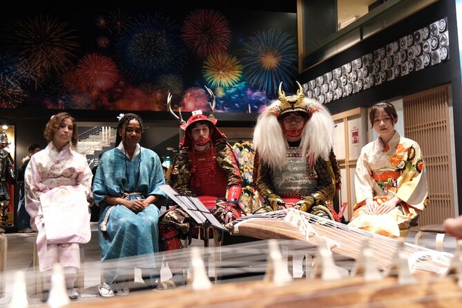 Premium Kimono Dressing, Tea Ceremony, Calligraphy, Samurai show - Traditional music and the samurai sword show moment