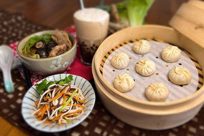 Taiwan Traditional Delicacies Experience, Xiao Long Bao, Chicken vermicelli with mushroom and sesame oil, Tofu strips salad, Bubble milk tea. - How the Sun Yat Sen Memorial Hall stop fits into the day