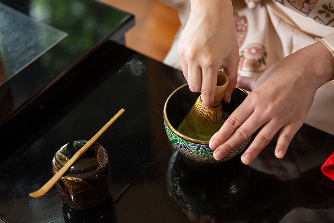 Tea ceremony experience with simple kimono in Okinawa - Making your own matcha: tea tools, silk cloth, and hand work