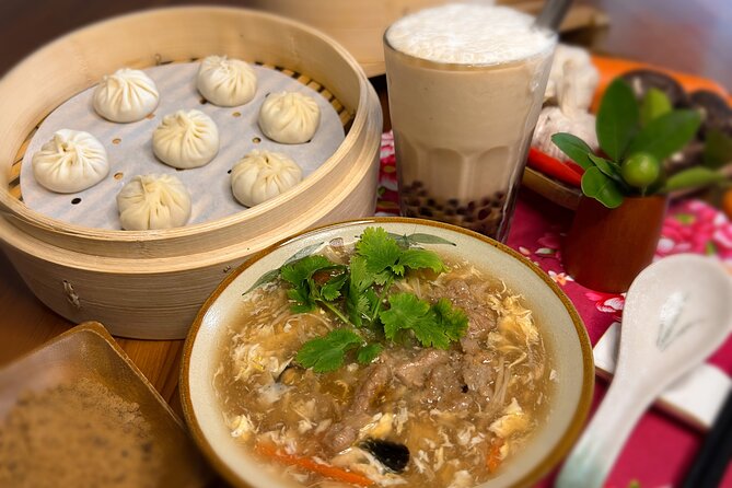 Xiao Long Bao, Pork thick soup, Bubble milk tea. Taiwan Traditional Light Meals Experience-B (Taipei Cooking Class) - The menu: Xiao Long Bao, Pork Thick Soup, and Bubble Milk Tea